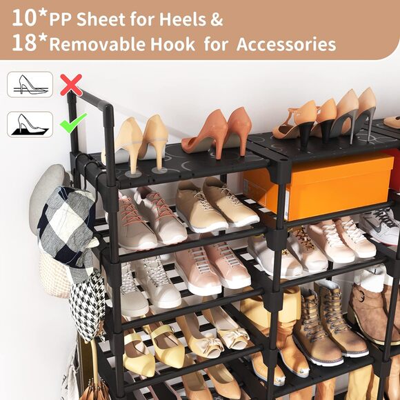 Large Shoe Rack Organizer Closet 64-68 pairs 9-Tier Heavy Duty Tall Shoe Shelf - Picture 6 of 6